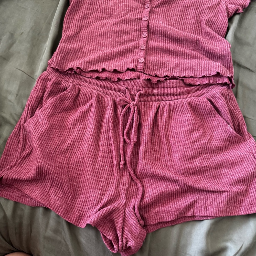 Colsie Ribbed Two-Piece Pajama Set in Rose - Picture 2 of 5